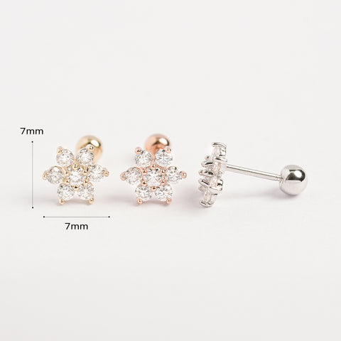 14K Gold Moissanite Lovely Flower Cartilage Earring 20G18G16G