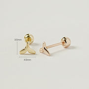 14K Gold Mini Whale Tale Cartilage Earring 20G18G16G