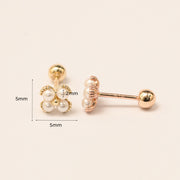 14K Gold Pearl Clover Cartilage Earring 20G