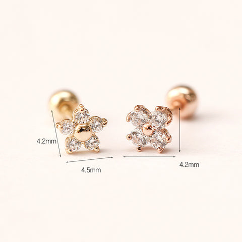 14K Gold Mini Cubic Point Flower Cartilage Earring 20G18G16G