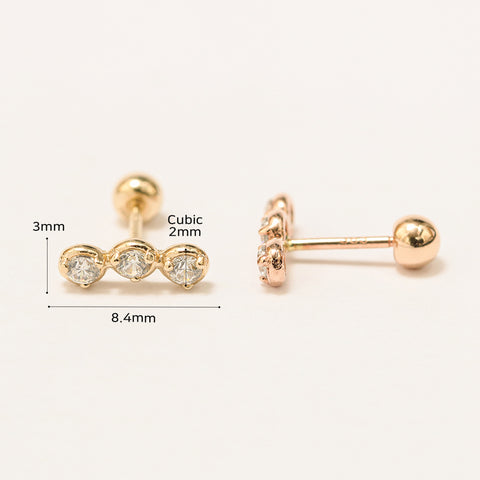 14K Gold Trio CZ Cartilage Earring 20G18G16G