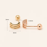 14K Gold Tiny Triple Lines Cartilage Earring 20G18G16G