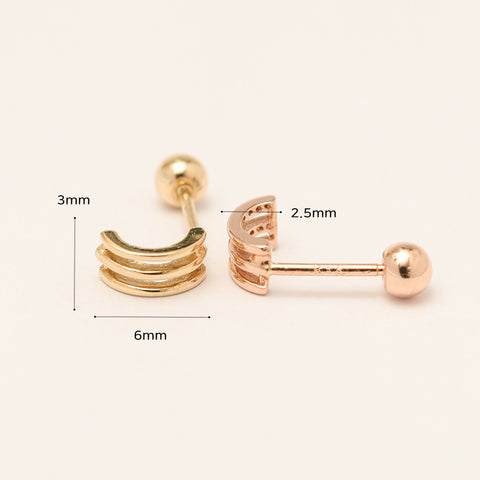 14K Gold Tiny Triple Lines Cartilage Earring 20G18G16G