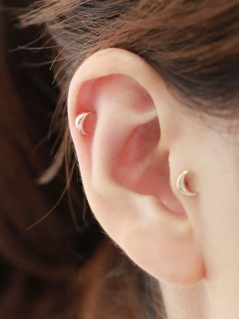 14K Gold Plain Crescent Cartilage earring 18g16g