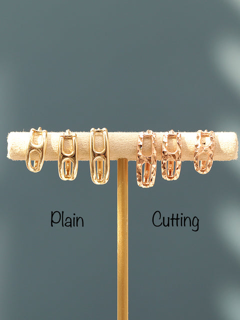 14K Gold Cutting H Hoop Earring
