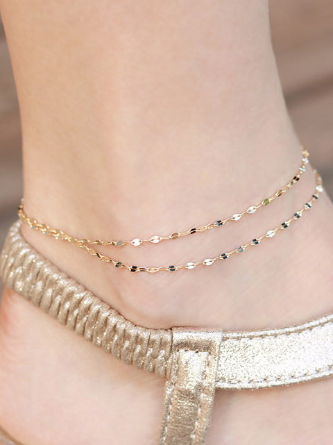 14K Gold One Line Two Line Cutting Chain Anklet Bracelet