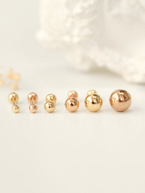 Massete Solid Gold Ball Stud Earrings – Screwback Design for All Ages