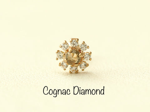 14K Gold Internally Flower Rough Diamond Labret Piercing 18G16G