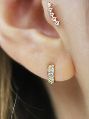10K 14K Gold Two line mini CZ hoop cartilage earring