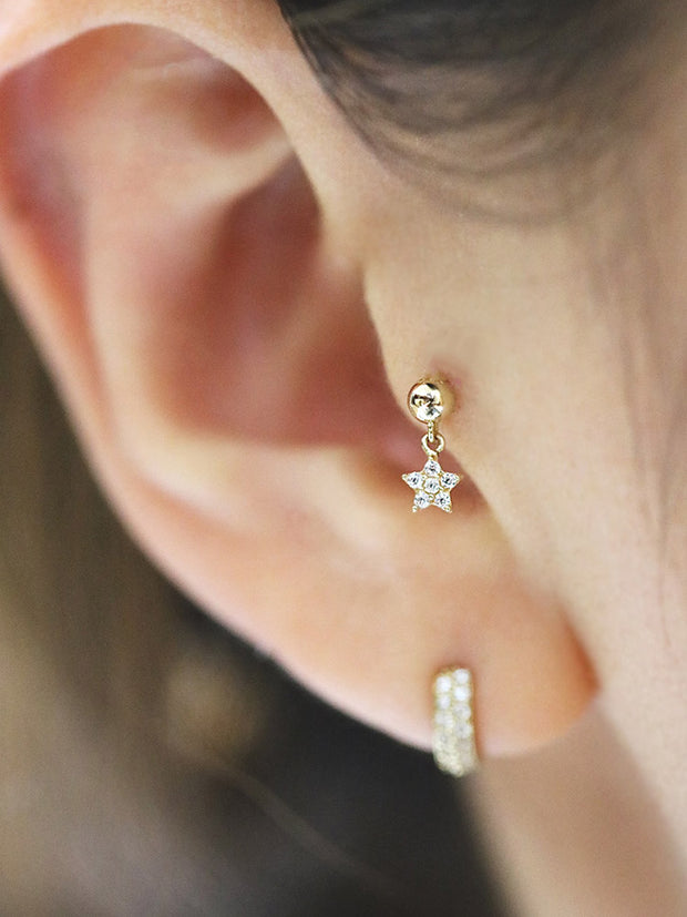 14K Gold Cubic Drop Cartilage Earring 20G