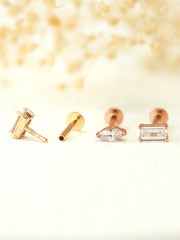 14K Gold Internal Cubic Labret Piercing 18G16G