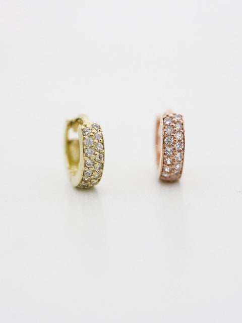 14K Gold Two line mini CZ hoop cartilage earring