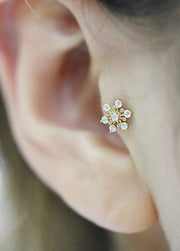 14K Gold Point CZ Snowflake Cartilage Earring 18G16G