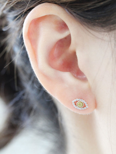 14K Gold Gemstone Evil Eye Cartilage Earring 18G16G