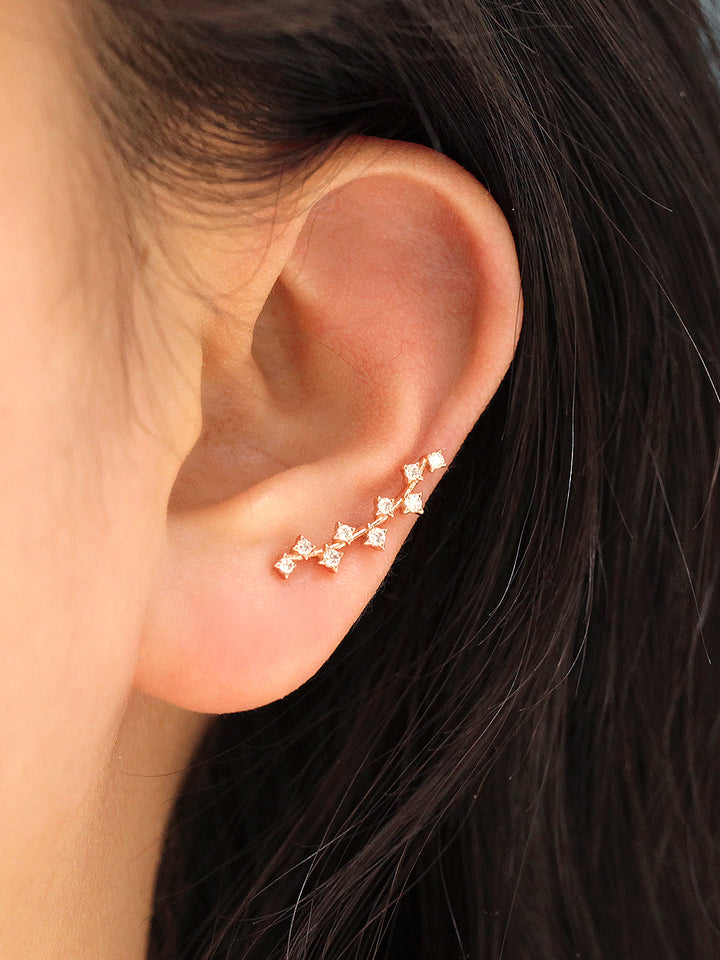 14K Gold Long Curve Cubic Cartilage Earring 20G18G16G