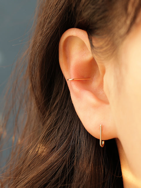 14K Gold Simple Stick Ear Cuff Earring 20G18G16G