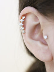 14K Gold Five Flower Cartilage Earring 18G16G