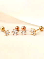 14K Gold Crystal Crown 6 pronged Cartilage Earring 18G16G