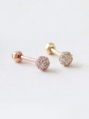 14K Gold Tiny Pave Ball Cartilage Earring 18g16g