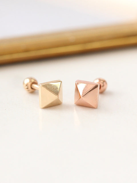 14K Gold Pyramid Cartilage Earring 18g16g