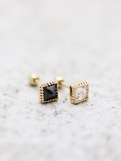 14K Gold Square CZ Cartilage Earring 18G16G