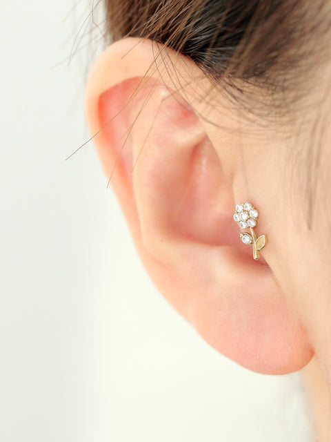 14K Gold Ruby Flower Cartilage Earring 18G16G