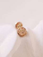 14K Gold Pave Cubic Ball Labret Piercing 18G16G