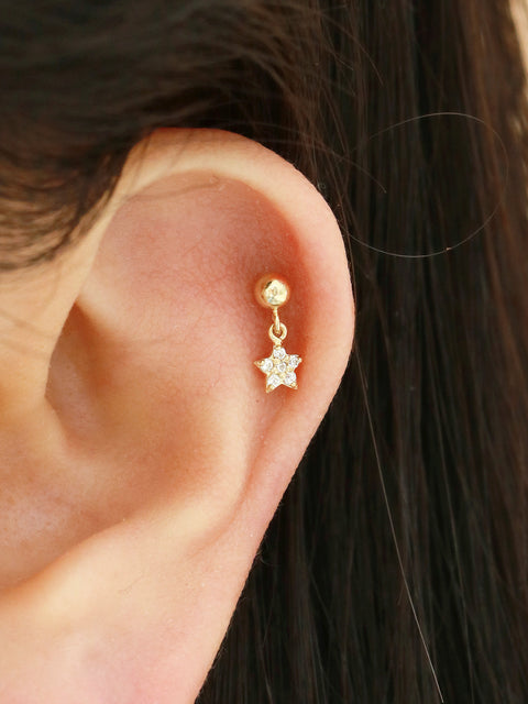 14K gold flower dangle earring 20g