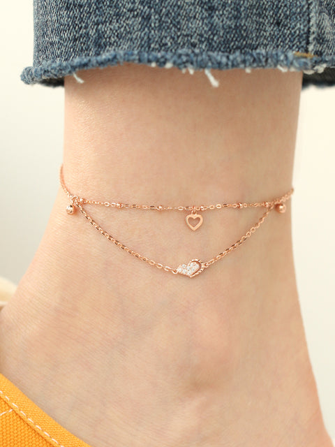 14K 18K Gold Heart Cubic Ball Chain Anklet