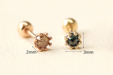 14K Gold 2.5mm Rough Diamond Cartilage Earring 20G18G