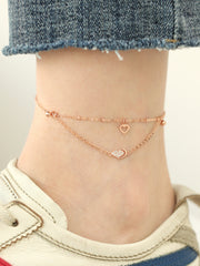 14K 18K Gold Heart Cubic Ball Chain Anklet