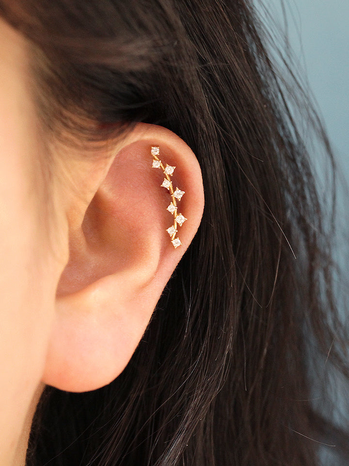 14K Gold Long Curve Cubic Cartilage Earring 20G18G16G