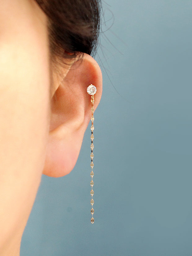 14K Gold Long Chain Cubic Cartilage Earring 20G18G16G