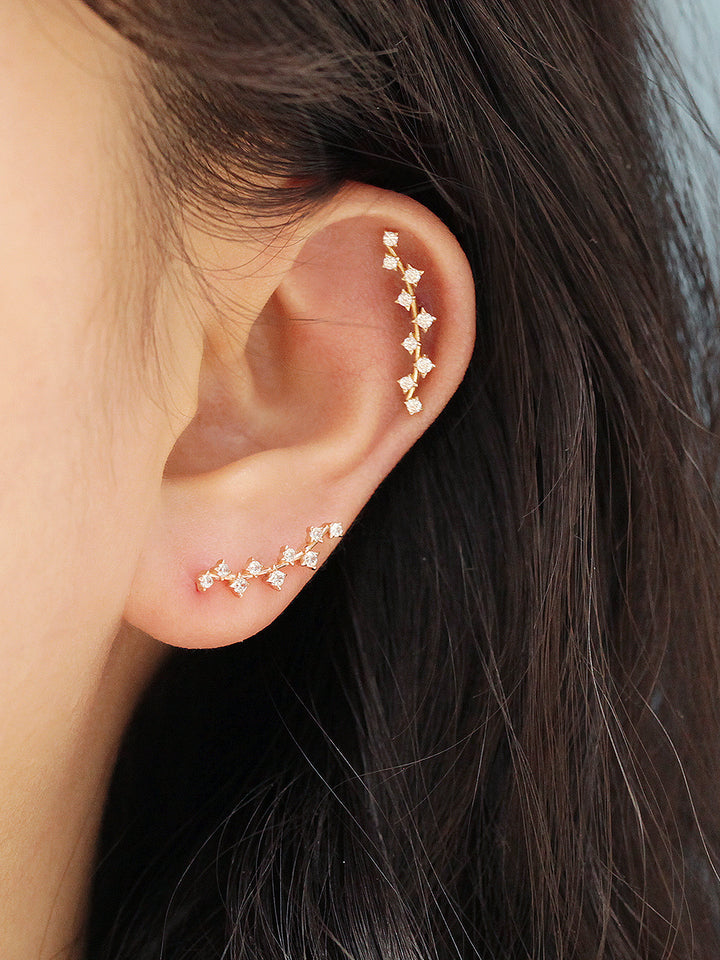 14K Gold Long Curve Cubic Cartilage Earring 20G18G16G