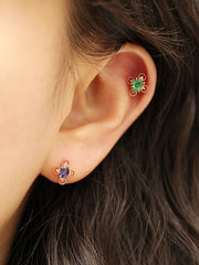14K Gold Gemstone & Diamond Cartilage Earring 18G