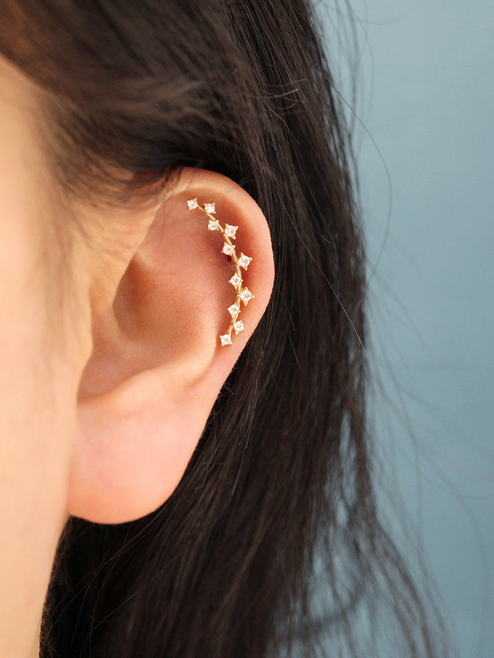 14K Gold Long Curve Cubic Cartilage Earring 20G18G16G