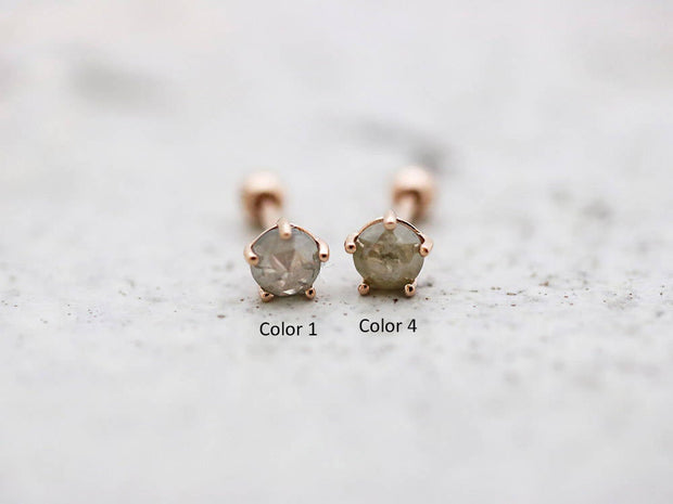14K Gold Rough Diamond Cartilage Earring 4MM 18g