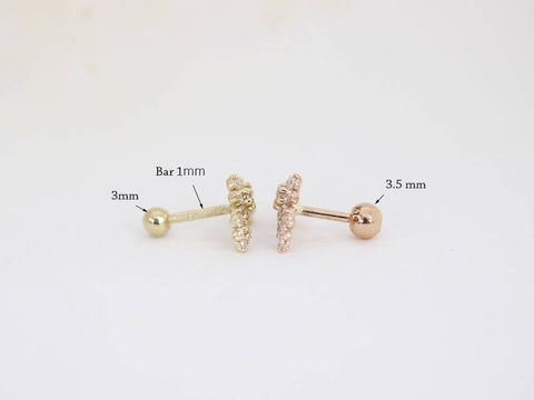 14K Gold Triple Flower Cartilage Earring Small 18G16G
