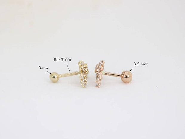 14K Gold Triple Flower Cartilage Earring Small 18G16G