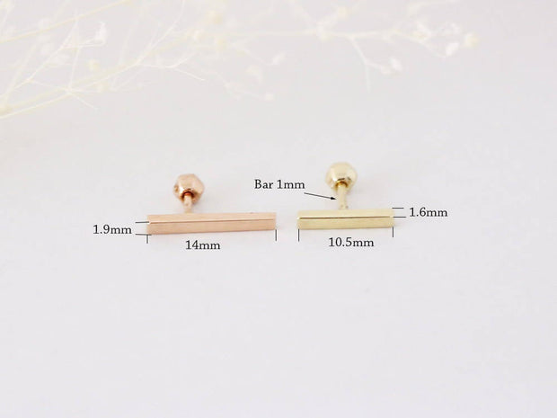 14K Gold Stick Cartilage Earring 18g16g