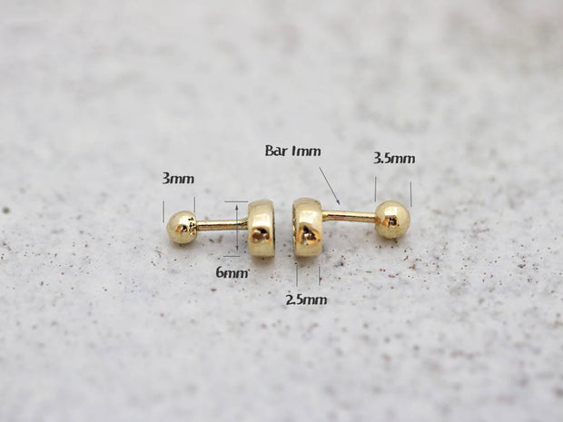 14K Gold Pebble Cartilage Earring 18G16G