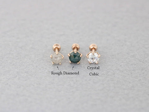 14K Gold Rough Diamond Cartilage Earring 4MM 18g