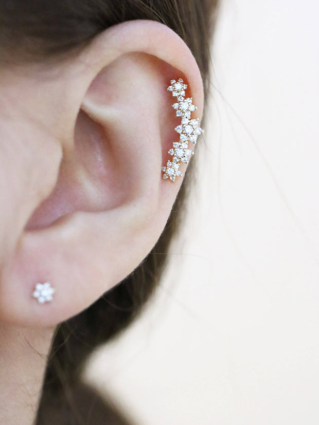 14K Gold Five Flower Cartilage Earring 18G16G