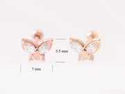 14K Gold CZ Butterfly Cartilage Earring 18g16g