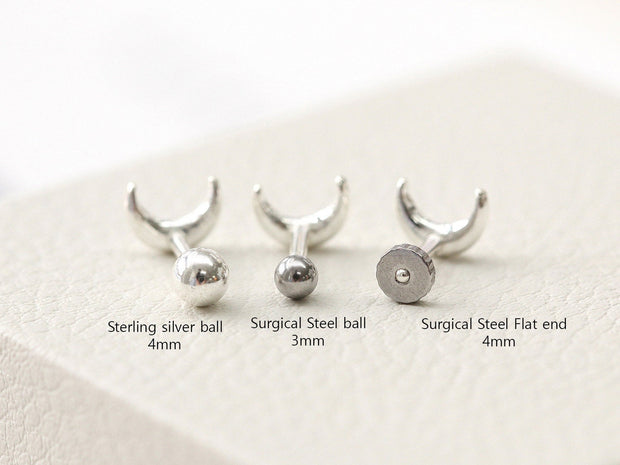 925 silver Moon & star cartilage earring 16g