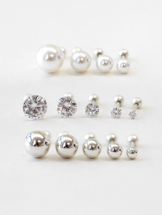 925 silver Ball CZ Pearl cartilage earring 20g