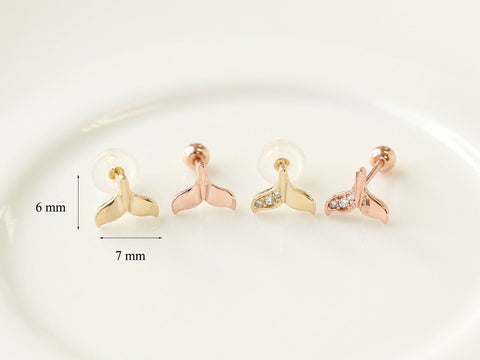 14K Gold Whale Tail Cartilage earring 20g