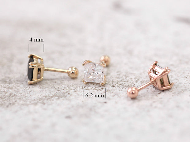 14K Gold Classic Square Cubic Cartilage Earring 18G16G