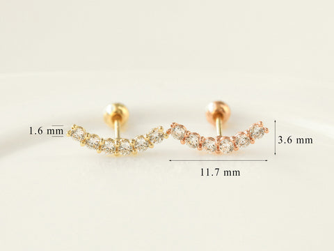 14K Gold Cubic Curve Bar Cartilage Earring 20g