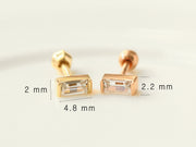 14K Gold Baguette CZ Bar Cartilage Earring 18G16G